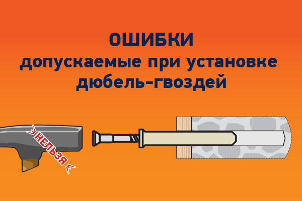 Ошибки допускаемые при установке дюбель-гвоздей Ошибки допускаемые при установке дюбель-гвоздей