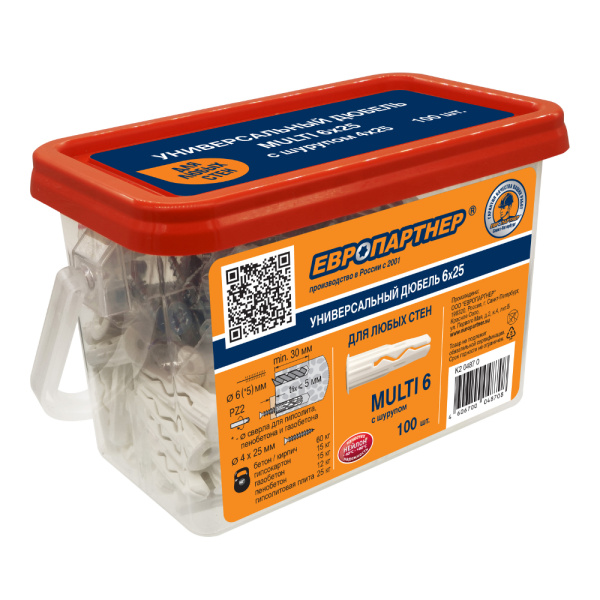 Дюбель Multi универсальный 6x25 с шурупом 4x25 (100 шт.) Дюбель Multi универсальный 6x25 с шурупом 4x25 (100 шт.)